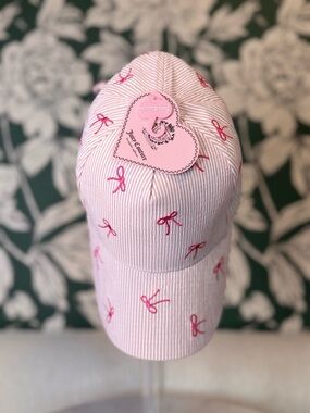 Juicy Couture Pink Striped Cap with Hot Pink Bow Embroidery NWT